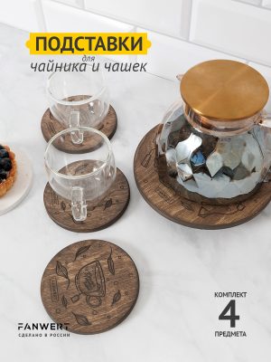 Подставки под чайник и чашечки, набор 4 предмета